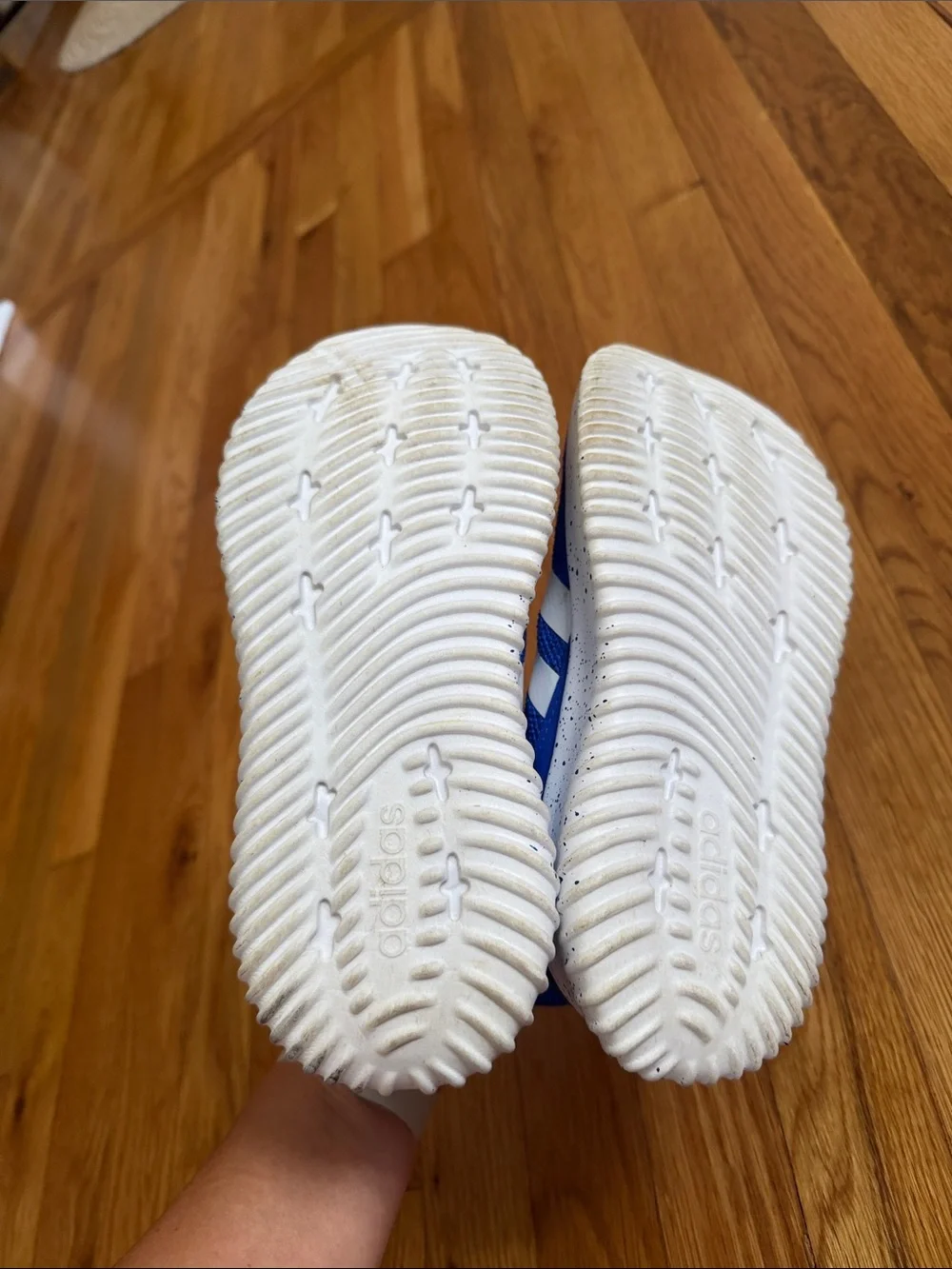 adidas Kids Royal Blue Sneakers with White Stripes and Red Tongue Tab